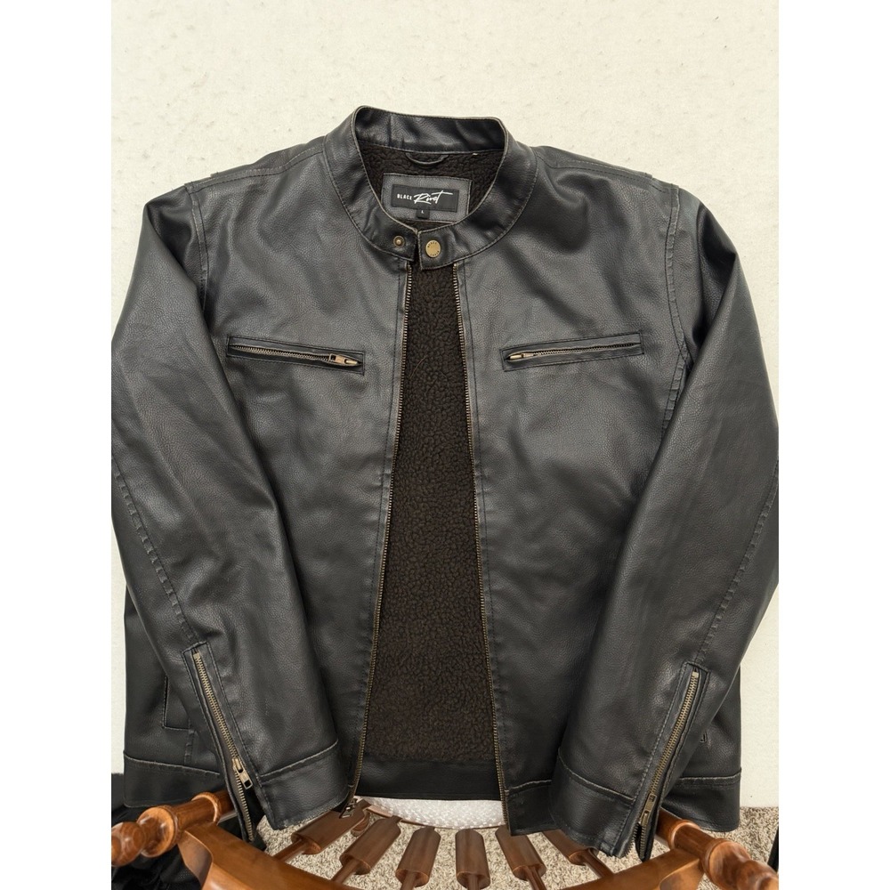 Black Rivet Jacket Mens L Black‎ Sherpa Lined Motorcycle Riding PVC Leather Y2K